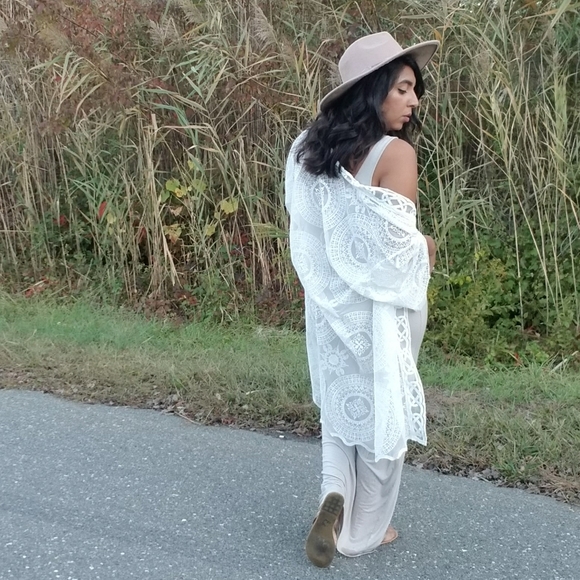 CON CALMA WHITE EMBROIDERED KIMONO CARDIGAN - Picture 3 of 10